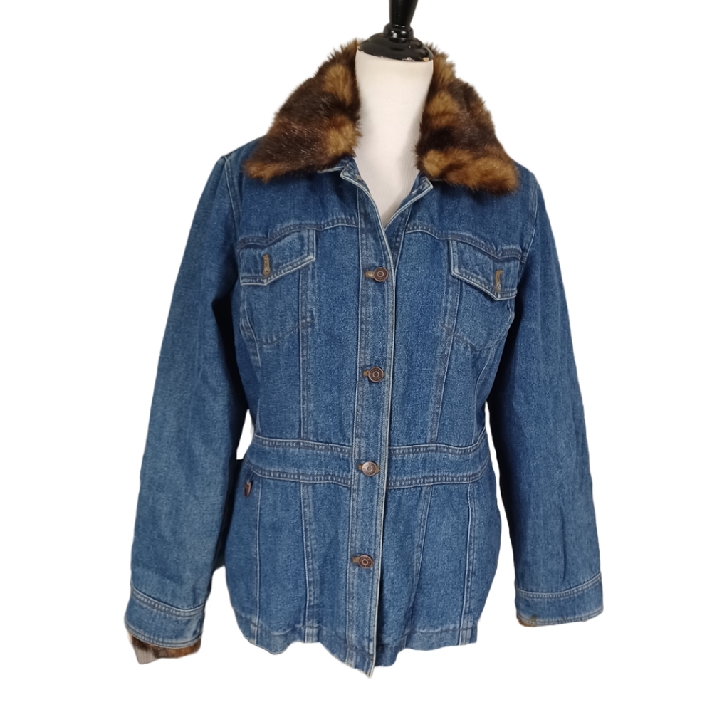 GLORIA VANDERBILT DENIM JACKET WITH FAUX FUR DETAIL SIZE XL